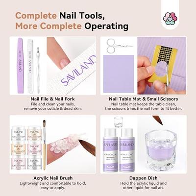  Saviland Acrylic Nail Set Basic: Clear Pink Nude Acrylic  Nail Kit Acrylic Powder & Monomer Acrylic Nail Liquid Acrylic Nail Brush  Nail Files Forms DIY