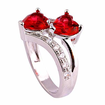 Sterling Silver Double Heart Gemstone Ring with Accents