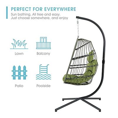 Hanging Hammock Chair with Cushions - Green Hammock Chair with Stand Included Porch Swing Hanging Chair for Bedroom Hanging Chair Indoor Hanging Chair