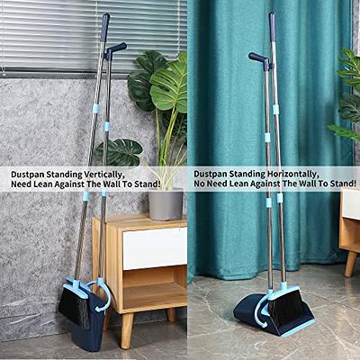 Broom and Dustpan Set for Home with Lid Indoor Upright Dustpan and Broom  Combo Dust Pan with Long Handle Standing Sweeper Angle Broom Sweeping Room