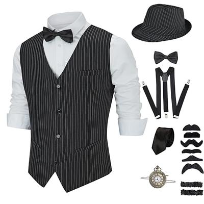 MEN'S GANGSTER COSTUME PINSTRIPE SUIT 1920'S FANCY DRESS MAFIA MOBSTER  GATSBY