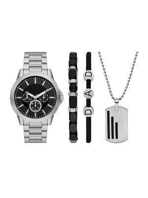 Folio Men's Silver Tone Round Analog Bracelet Watch with Layered Bracelets  and Silver Dog Tag Pendant Gift Set (FMDAL1160) - Yahoo Shopping