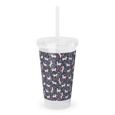 Way to Celebrate 24oz Plastic Tumbler with Straw , Pink Cup with Multi Color Glitter, Everyday, Size: One Size