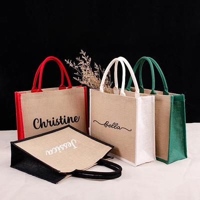 Personalized Burlap Tote Bags Custom Name Jute Bag Bridesmaid 