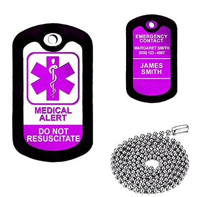 Medical Alert ID Necklace, Laser Engraved DO NOT RESUSCITATE, Stainless  Steel Tag Pendant with 23.6 inch Chain for Men Women