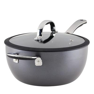 Meyer Accent Series 12.75 Hard Anodized Nonstick Induction Stir Fry Wok with Helper Handle and Glass Lid Matte Black