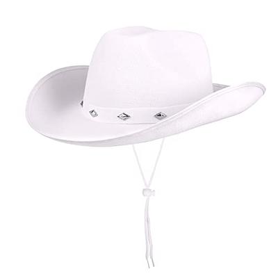 Centuryx Felt Cowboy Hat for Women Novelty Cowboy Hat with Feathers Wide Brim Cowgirl Hat for Women, Western Party Hat Accessories White One size