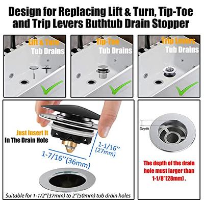 Artiwell Universal Tip Toe Bath Drain Stopper and Cover, Bathtub Drain  Stopper, Replaces Lift and Turn, Tip-Toe and Trip Lever drains for Tub, EZ