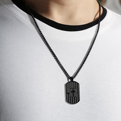 Men Necklaces, Cross Cut Out Pendant, Stainless Steel Small Dog Tag  Necklace, Christ Religion Jewelry