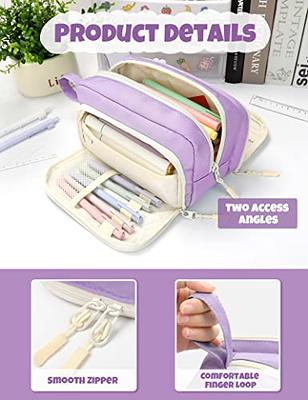  Sooez Large Pencil Case Pouch, Extra Big Pencil Bag with 5  Compartments, Pen Bag Wide Opening, Soft Corduroy Pencil Pouch Organizer  with Zipper, Cute Aesthetic School Supplies for Teen Girls-Purple 