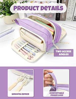 YOKUMA Pencil Case, Large Capacity Aesthetic Pencil Pouch Bag for College  Adults, Office Supplies Stationery Organizer, Purple