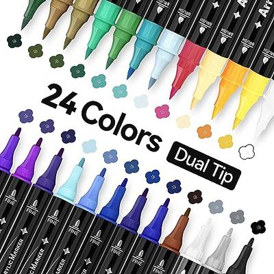 Liwarace Acrylic Paint Markers Dual Tip Brush Pens Extra Fine Tip for Rock  Painting, Stone, Ceramic, Glass, Wood, Canvas, for Kids, Adult, 24 Colors 