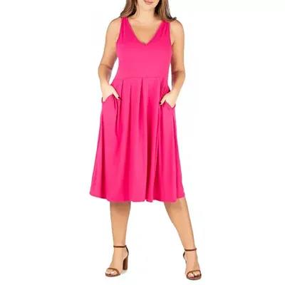 24Seven Comfort Apparel Women's Plus Size Sleeveless Midi Fit And Flare  Pocket Dress, Pink - Yahoo Shopping
