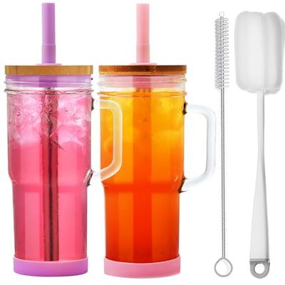 [100 Pack] 20 oz Clear Plastic Cups with Flat Slotted Lids for Iced Cold Drinks Coffee Tea Smoothie Bubble Boba, Disposable, Large Size