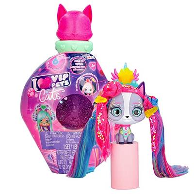 IMC Toys VIP Pets Cats - Mistery - Includes 1 VIP Pets Neon Cat Doll, 10  Surprises, 8 Accessories for Hair Styling