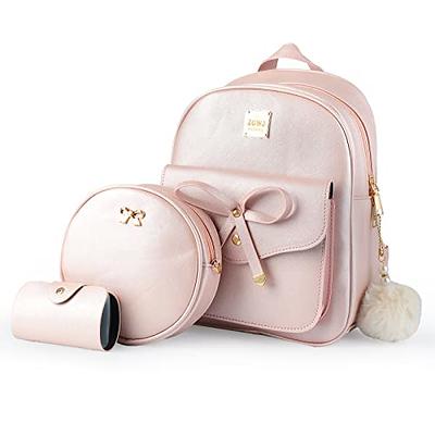 Mini Leather Backpack Purse 3 Pieces Set Bowknot Small Backpack Cute Casual  Travel Daypacks for Girls Women White