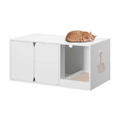 Large Cat Litter Box Enclosure for 2 Cats, Modern Wood Stackable Cat  Washroom Storage Cabinet Bench End Table Furniture with Removable Litter  Catcher Box