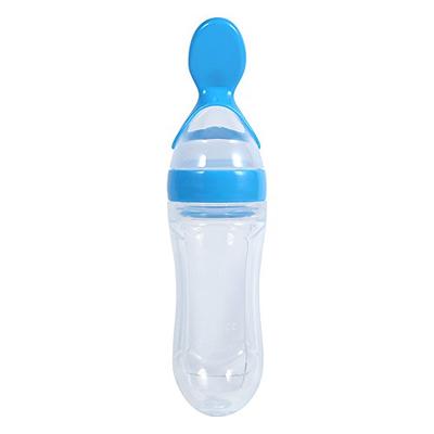 Baby Silicone Squeeze Feeding Bottle Baby Feeder With Spoon Food