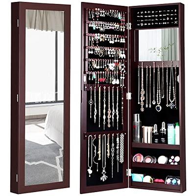 Full Length Mirror Jewelry Cabinet with Ring Slots and Necklace Hooks -  Costway