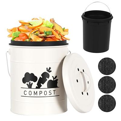 Compost Bin Kitchen, Kitchen Compost Bin Countertop, 1.75 Gallon White  Metal Countertop Compost Bins for Kitchen Including Inner Compost Bucket  with Lid Indoor Small Compost Bins for Food Waste by DB 