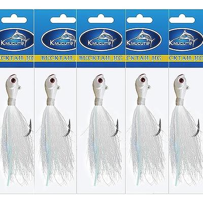 kmucutie 5 pcs Glow bucktail Jigs Saltwater or Freshwater Bait ，for bass  flounder fluke Striper Fishing Lure (All White Color, 1 OZ) - Yahoo Shopping