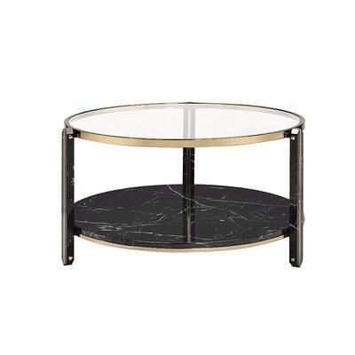 Everly Quinn Thistle Coffee Table Clear Glass Faux Black Marble Champagne Finish In Beige Size 18 H X 33 W X 33 D Wayfair Yahoo Shopping