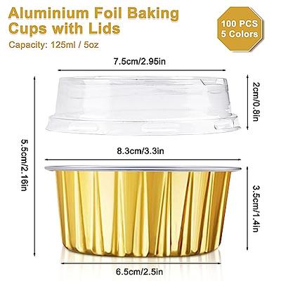 RETON 100 PCS Aluminium Foil Baking Cups, Mini Cake Pans with Lids, 5 oz  Foil Cupcake Cups Cupcake Liners, Disposable Ramekins Muffin Cups for Party