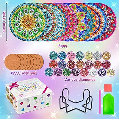 Hsei 8 Pcs Cross Diamond Painting Coasters Diamond Art Coasters with Holder  Non Slip Cross Diamond Painting Kits for Adults Kids Girls Beginner Crafts