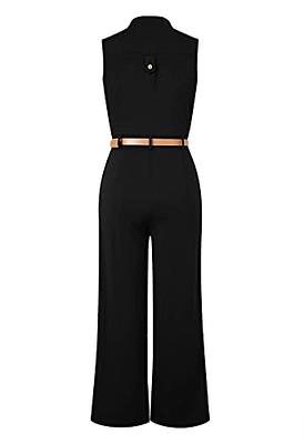  Pink Queen Women's Jumpsuits Black Sleeveless Loose Pants Belt  Jumpsuits Rompers,Small : Clothing, Shoes & Jewelry