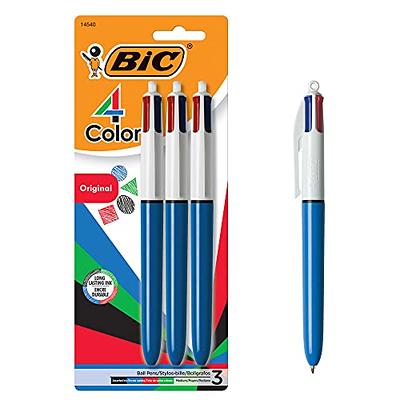 BIC 4 Color Retractable Ballpoint Pen Medium Point 1.0 mm Blue Barrel  Assorted Ink Colors Pack Of 3 - Office Depot