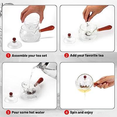 RORA Lazy Kungfu Glass Tea Set Semi Automatic Drip Rotating with Infuser  Glass Teapot Set (6 cups)