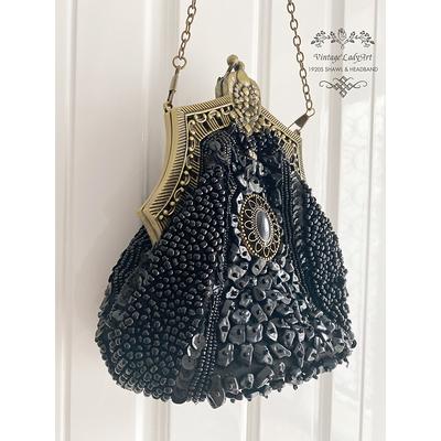 Vintage Style Black & Gold Beaded & Sequin Evening Bag