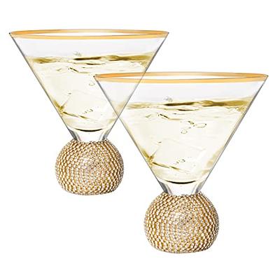 The Wine Savant Diamond Studded Martini Glasses Set of 2 Gold Rimmed Modern Cocktail  Glass, Rhinestone Diamonds With Stemless Crystal Ball Base, Bar or Party  10.5oz, Swarovski Style Crystals - Yahoo Shopping