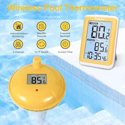 Digital Wireless Floating Swimming Pool Thermometer w/ Time Clock  Indoor/Outdoor