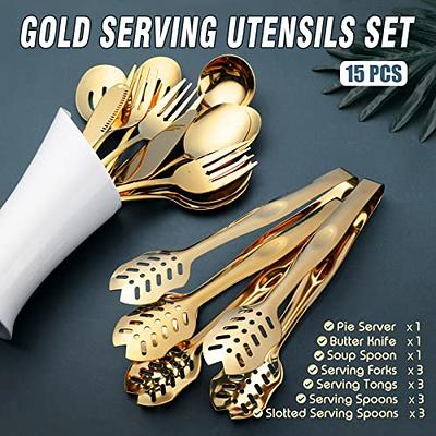 Gold White Wood Serving Utensils Kitchen Utensil Set Wooden Spoon and Fork Cooking  Utensils Salad Serving Utensil Set Set of 2 