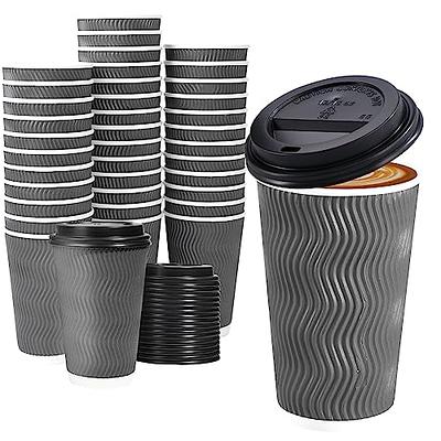 [50 Pack] Disposable Coffee Cups with Lids - 16 oz White Double Wall Insulated Coffee Cups with Black Dome Lid - Kraft Reusable Coffee Cups with Lids