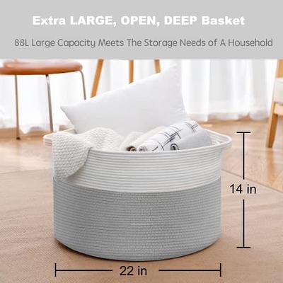 XXXL Gray Bathroom Storage Baskets Woven Rope Basket with Handles