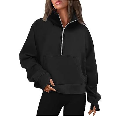 SELINK Womens Half Zip Cropped Pullover Sweatshirts Long Sleeve Casual  Sweatshirt with Thumb Holes Black-S at  Women's Clothing store
