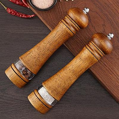 2-Piece Salt and Pepper Grinder Set, 8 Inch Wooden Salt and Pepper Mills  with Adjustable Coarseness, Refillable Manual Pepper Mill Grinder for Home