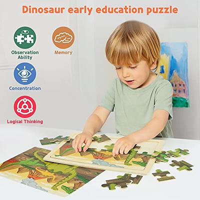 SYNARRY Dinosaure Puzzle en Bois Enfant pour 3 4 5 6 Ans, Puzzles