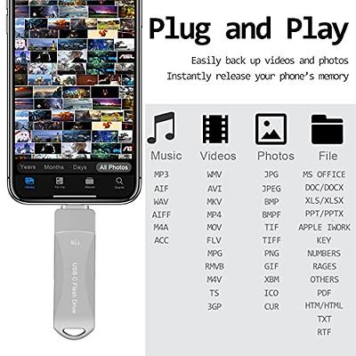 USB Flash Drive for Phone Thumb Drive 1TB Photo Stick External Storage USB  C Memory Stick Compatible iPhone Android Mac Book Pad USB C and PC Silvre