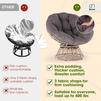 Aile 360 Swivel Comfy Papasan Chair with Fabric Cushion, Sturdy Metal Frame  (Graphite Stone - Brown Frame)