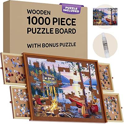 1000 Piece Wooden Jigsaw Puzzle Board - 4 Drawers, Rotating Puzzle Table |  30” X 22” Jigsaw Puzzle Table | Puzzle Cover Included - Portable Puzzle