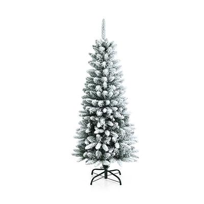 WELLFOR 7.5 ft. Pre-Lit LED White Snow Flocked Artificial