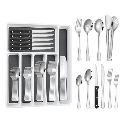 Silverware Organizer With Lid For Drawer, Plastic Utensil Holder For  Countertop, Flatware Storage Cutlery Tray With Cover 5 Compartments