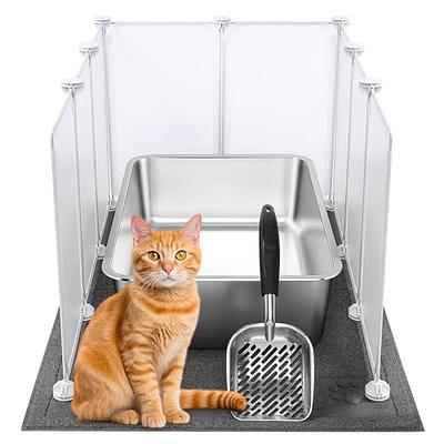 YUEPET 2 Sets Stainless Steel Cat Litter Box with High Sides, Durable Metal  Cat Litter Basin