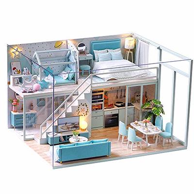 Kisoy Dollhouse Miniature with Furniture Kit, DIY 3D Wooden DIY