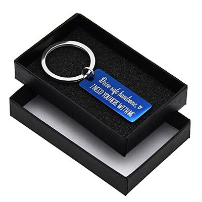 Elechobby Drive Safe Keychain I Need You Here with Me for Husband Dad Boyfriend Gifts Valentines Day Father's Day Birthday Gift (Black wider)