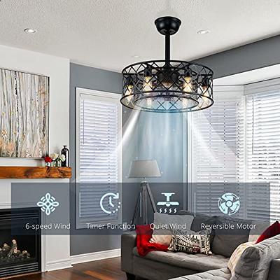 Caged Ceiling Fans with Lights Black 20 inch Flush Mount Ceiling Fan Light