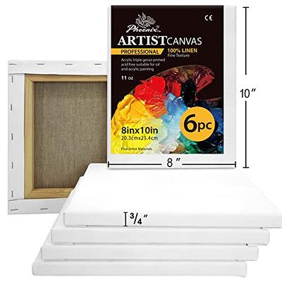 PHOENIX Gallery Stretched Canvases Multi Pack, 8x10, 11x14, 16x20 Inch (2  of Each) - 11 Oz, 1 1/2 Inch Depth, 100% Cotton Primed White Blank Artist